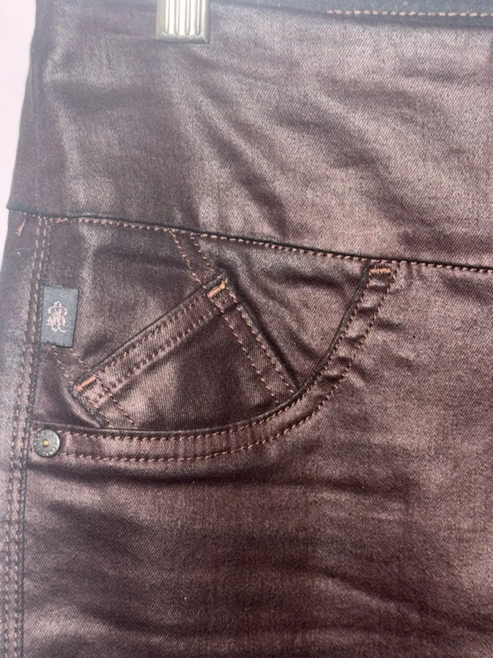 Rock & Republic Coated Skinny Jeans Brown Faux Leather Look Size 2